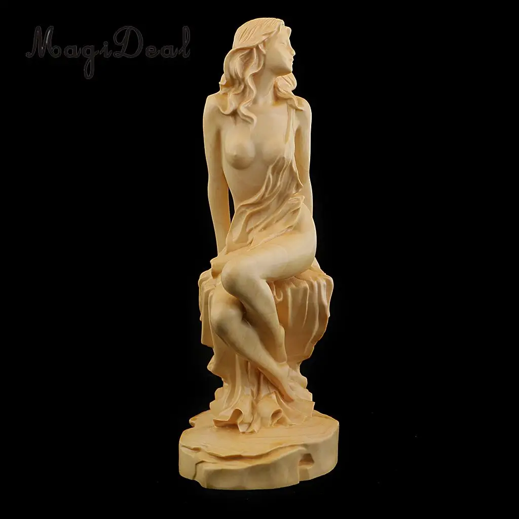 European Style Boxwood Carved Beauty Statue People Figurine Sculpture for Home Office Decor