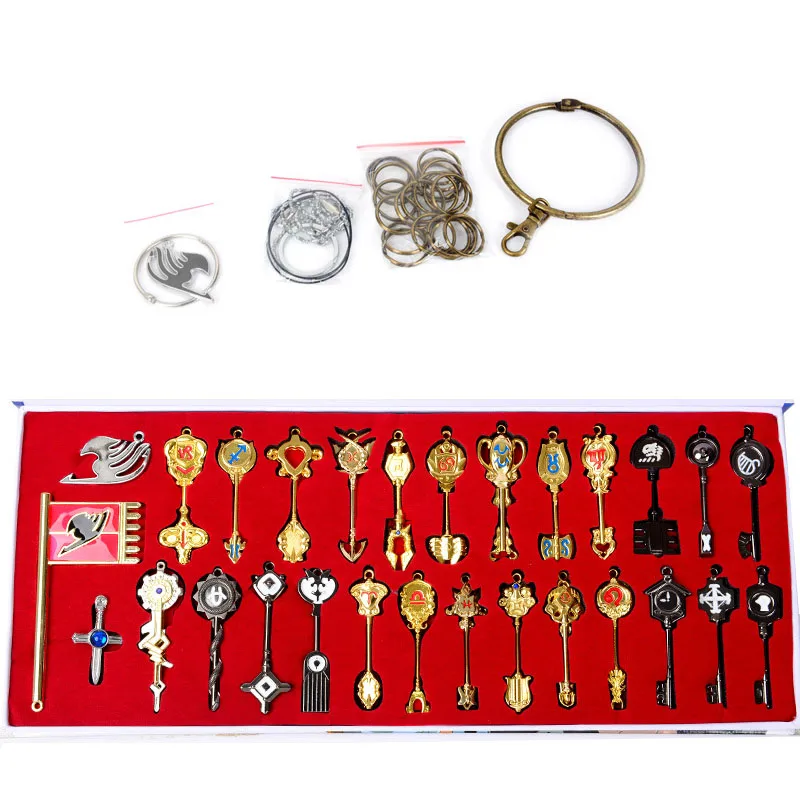 Сказочный хвост брелок, набор аксессуаров для косплея, коллекция оружия, знак Lucy зодиака, золотое ожерелье с ключом, подвески для подарка - Цвет: 28pcs set