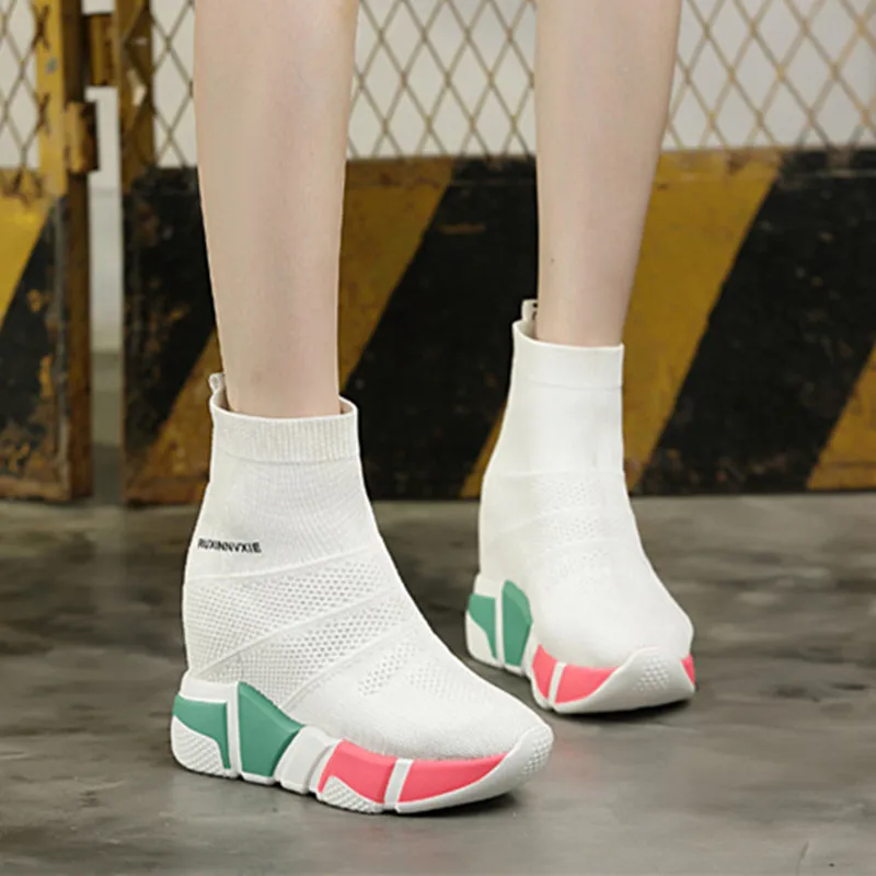 

SWYIVY White New Shoes Woman Platform Sneakers 2019 Spring Female Casual Shoes High Top Short Ankle Boots Velvet Fur Sneakers