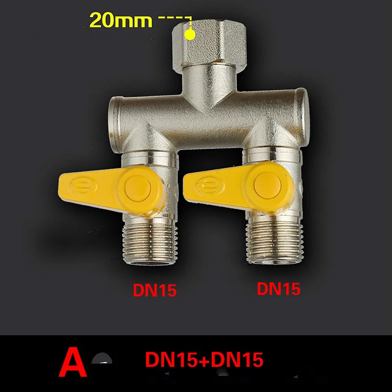 2 способ распределения водяной коллектор латунь делитель воды/запорный клапан стиральная машина кран разветвитель клапаны DN15 DN20 адаптер