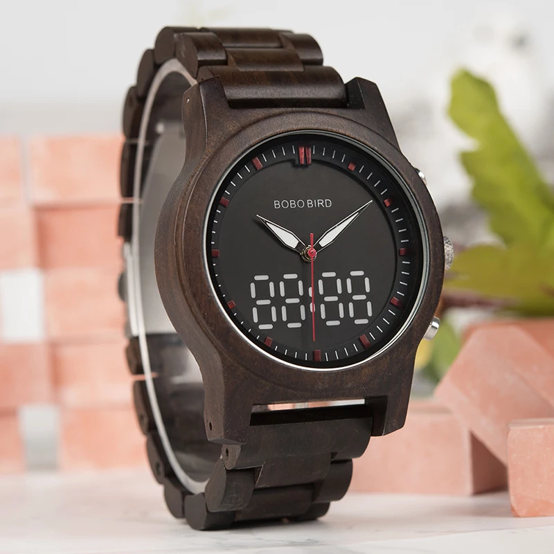 luxo duplo display luminoso mãos quartzo relógio pulso relogio masculino K-R02
