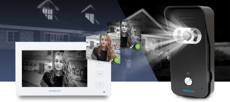 HOMSECUR 7 "телефон видео домофон системы с Черный камера + электрический замок питание удаленного Contoller кнопка выхода
