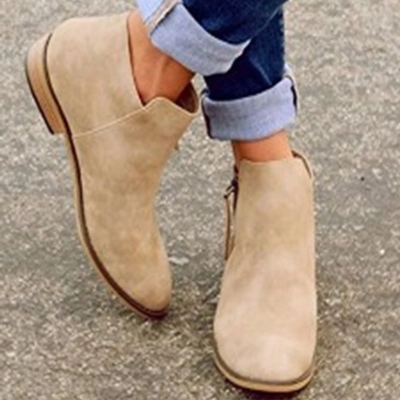 

Women Boots 2018 Casual Shoes Women Ankle Boots Pu Leather Shoes Women Soft Comfortable Zipper Ladies Low Thick Heels Boots