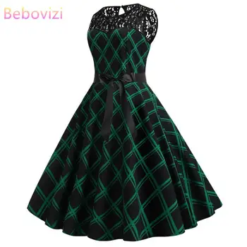 

Bebovizi Fashion Women 2019 New Casual Summer Black Bandage Dress Plus Size Lace Flower Print Vintage Sexy Elegant Party Dress