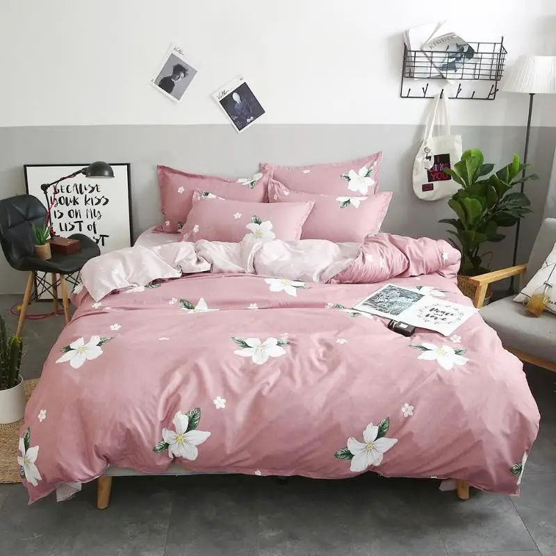 4Pcs Bedding Set Flower Printed Quilt Duvet Cover Flat Bed Sheet Pillowcase Bedding Set Decoration Home Textile 4Pcs Bedding Set Flower Printed Quilt Duvet Cover Flat Bed Sheet Pillowcase Bedding Set Decoration Home Textile
