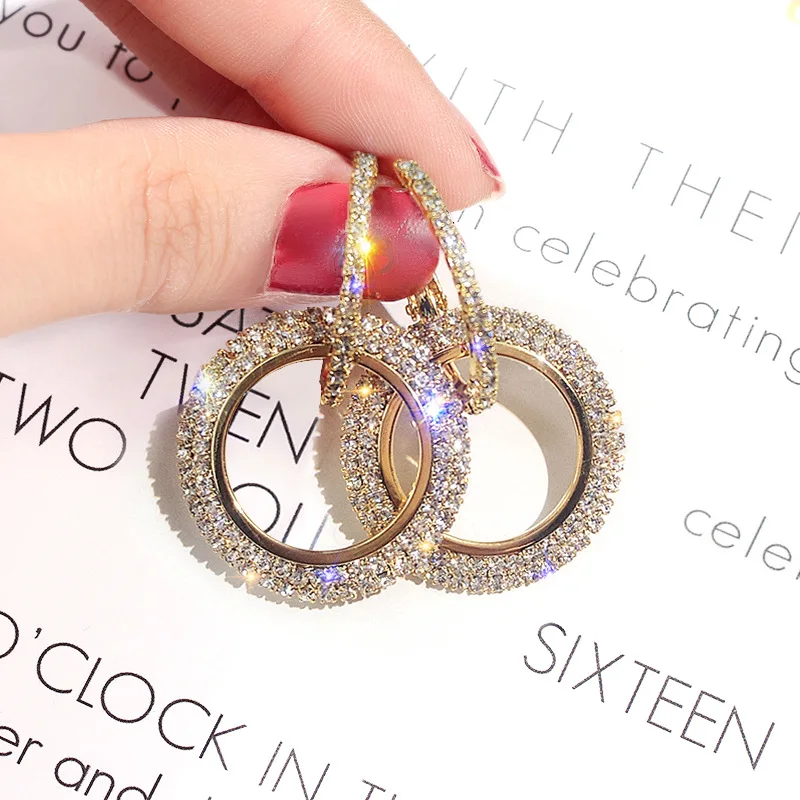 

Hot Fashion Jewelry Luxury Crystal High Quality Earrings Gold Silver Round Wedding Party Statemen Earrings for women gift 2019