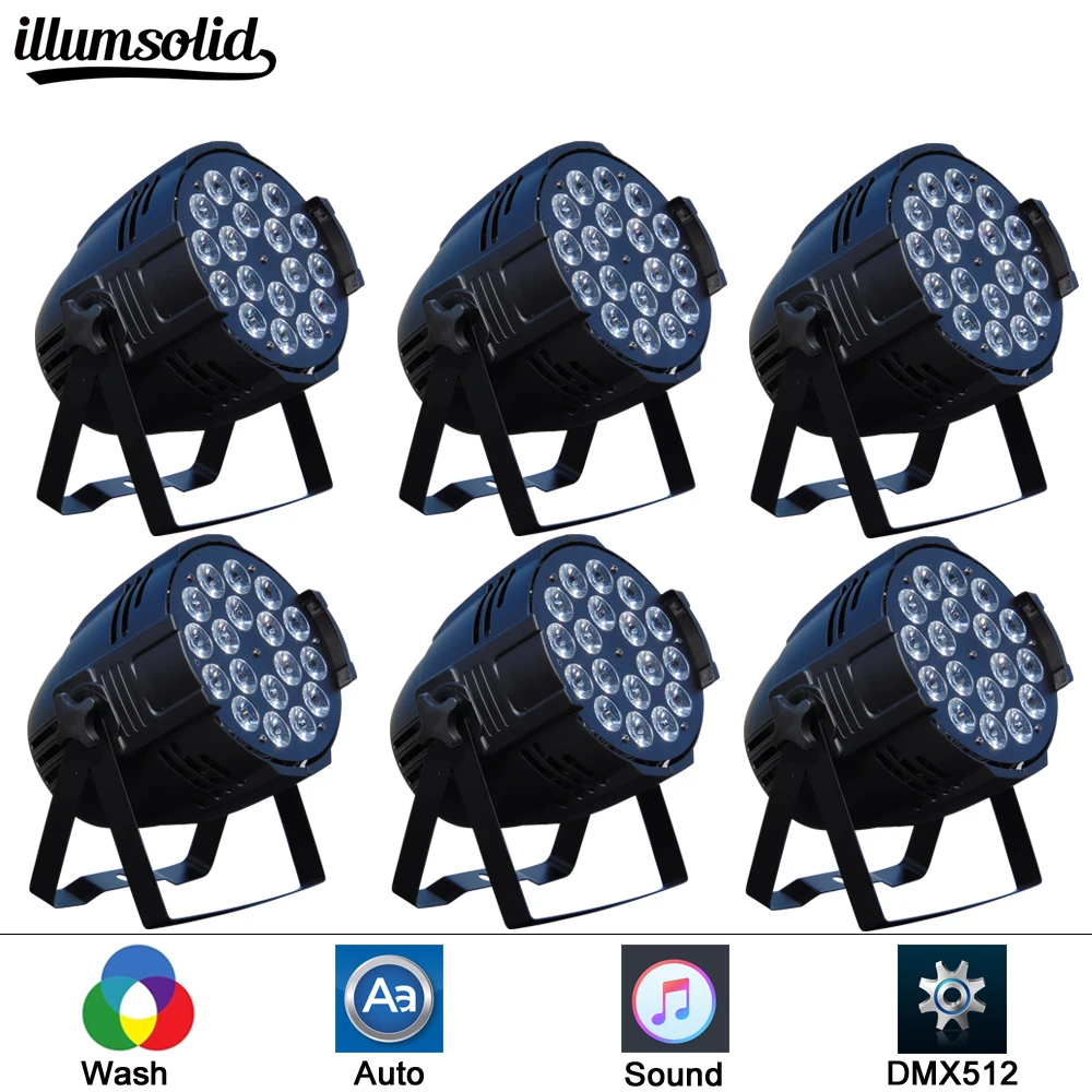 6 шт./лот светодиодное Освещение DJ 18x12 Вт Светодиодный свет 8CH RGBW PAR 64 DMX512 сцены