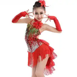 Новый костюмы для латинских танцев платье обувь девочек костюмы блёстки ленточки детская экзамен для спортивных танцев