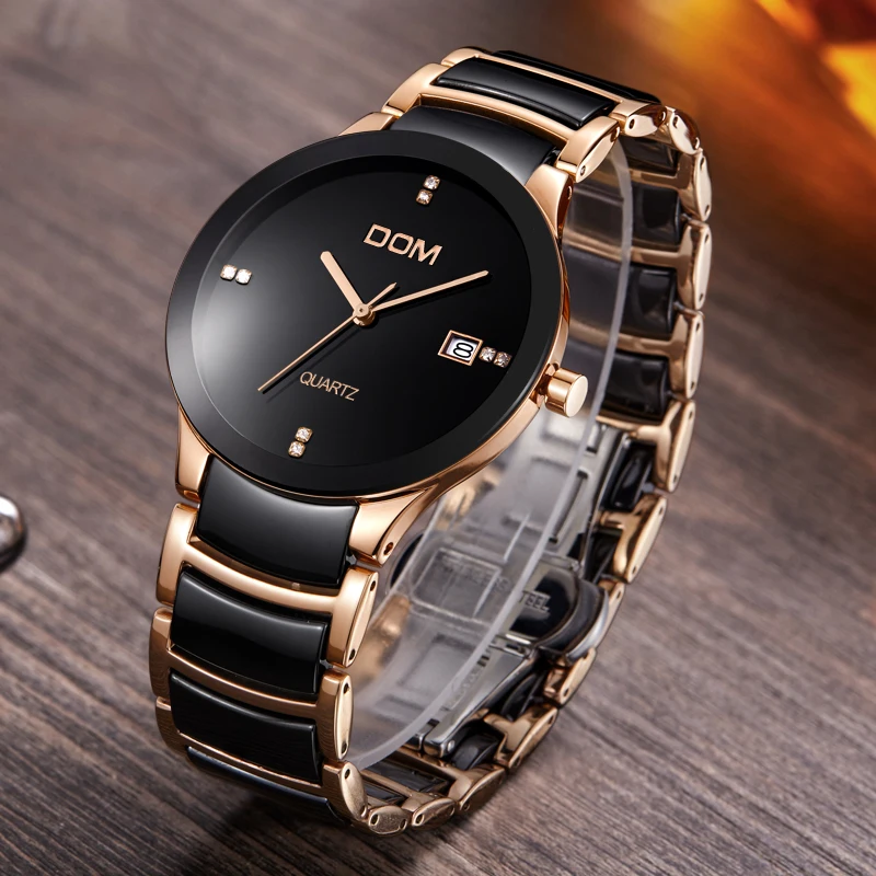 

DOM Quartz Watch Waterproof Ceramics Band Ultra Thin Lovers Watch Rhinestone Luxury Business Reloj Pulsera Analog Quartz-watch