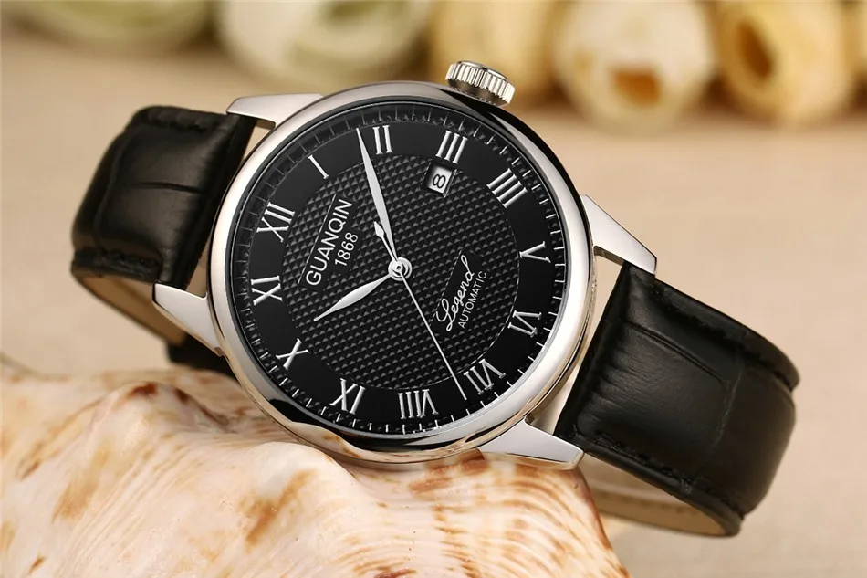GUANQIN Mens watch Luxury Automatic Watch Men Mechanical Movement Wristwatches Waterproof Watches Top Brand White Day Display