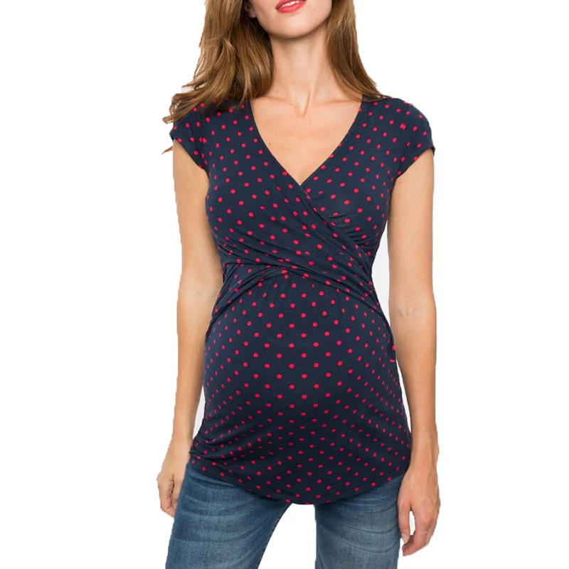 Women Maternity Polka Dot Short Sleeve T-Shirt Tops Ladies Summer Basic Blouse