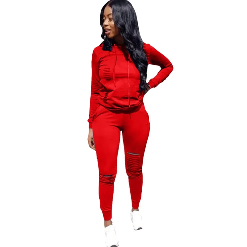 

European and American solid color plus-size hoodie suit
