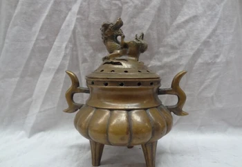 

song voge gem S2952 Tibet Tibetan Bronze Buddhist Lion Head Statue Lid Old Incense Burner Censer