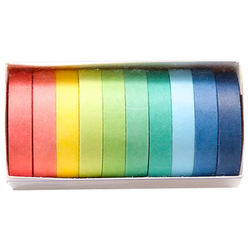 Красочная лента washi, 10 шт. в наборе, одноцветная маскирующая лента, цветные наклейки, кавайные наклейки для скрапбукинга, канцелярские принадлежности, Васи