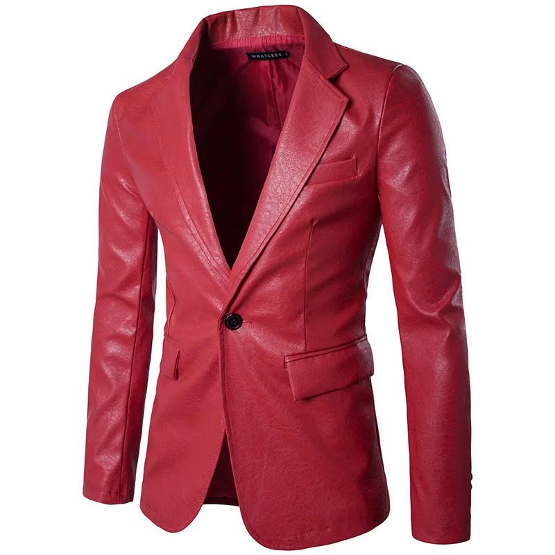 

Red PU Leather Dress Blazers Men 2017 Brand New Wedding Party Mens Suit Jacket Casual Slim Motorcycle Faux Leather Suit Homme