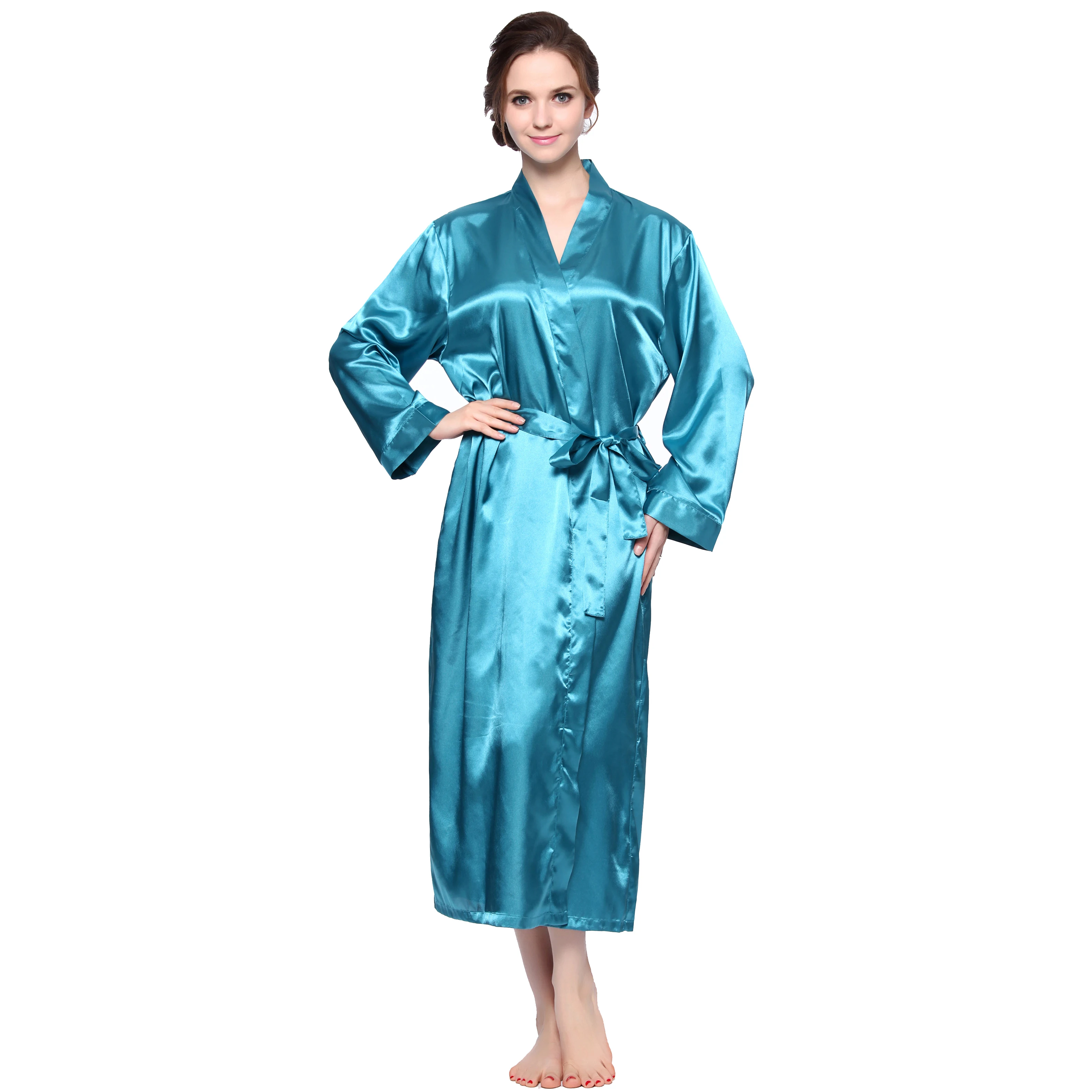 Lavenderi Women's Long Classic Satin Kimono Lounge Bathrobe RobeRobes