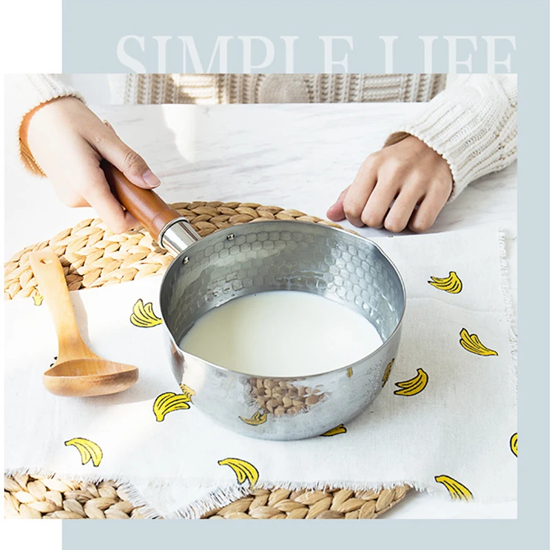  MyLifeUNIT Stainless Steel Snow Pan Noodle Pot Japanese Wooden Handle Supplement Baby Milk Pot For 