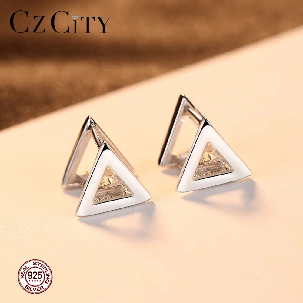 CZCITY Brand Triangular Shape Genuine 925 Sterling Silver Clip on Earrings for Women Lovely Fashion & Classic Style Fine Jewelry