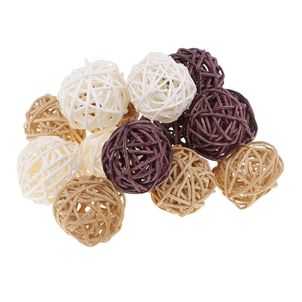30Pieces 3cm Rattan Wicker Balls White Brown Natural Colors for Home Wedding Party Rustic Decorations, Vase Fillers, Bird Toys