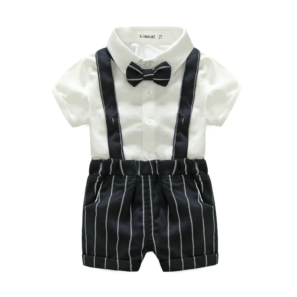 Kimocat baby boy clothes set bodys baby white t shirt + striped shorts 2piece set newborn