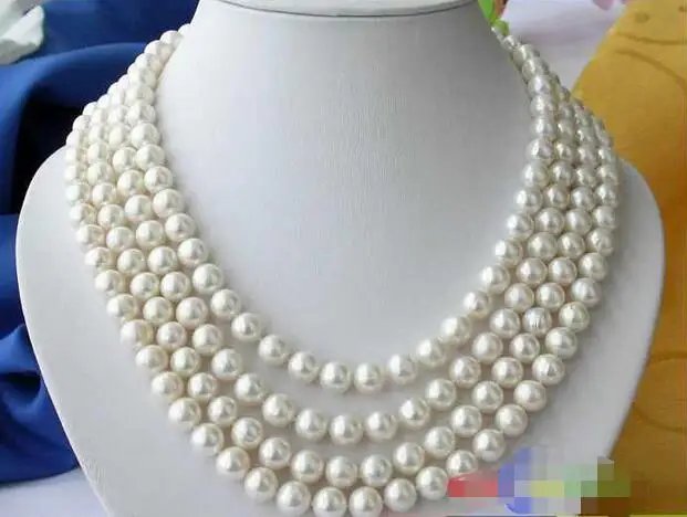 

FREE SHIPPING HOT sell new Style >>>>4ROW 10MM WHITE ROUND FRESHWATER CULTURED PEARL NECKLACE