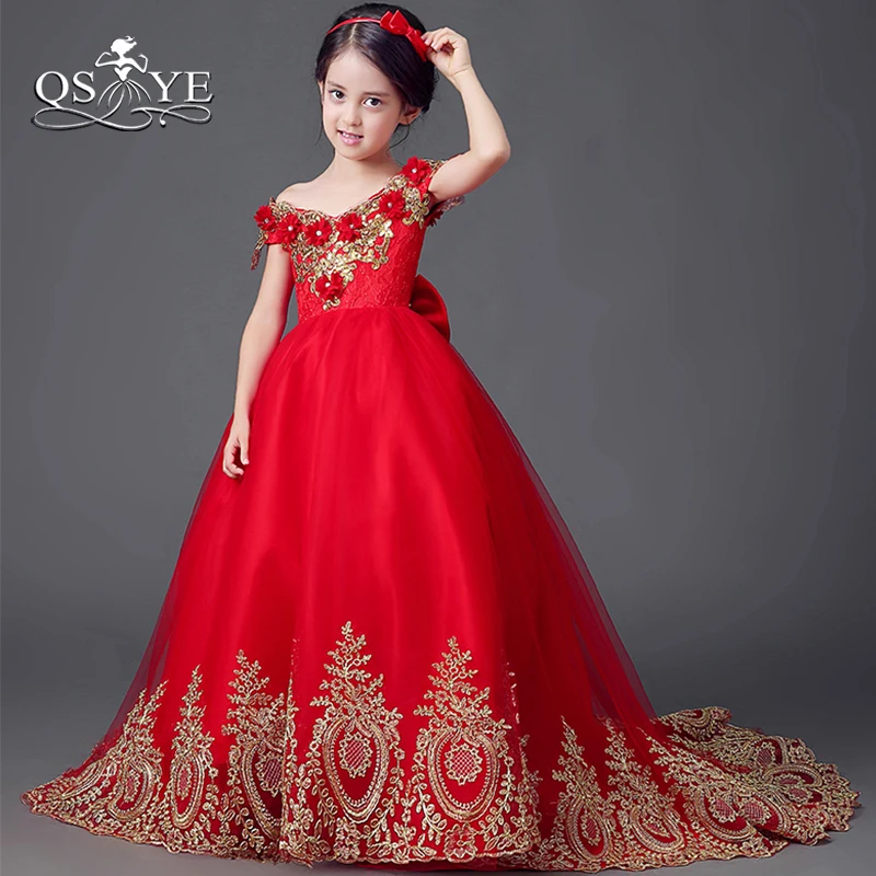 flower girl dresses red and gold