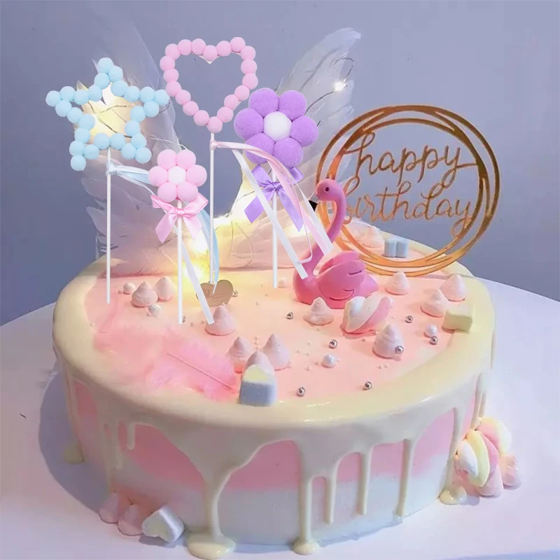 3 комплекта, розовый, голубой, балабоны для торта детских празднований дня рождения Свадебная вечеринка Сердце Звезда цветок со складками материалы для украшения тортов