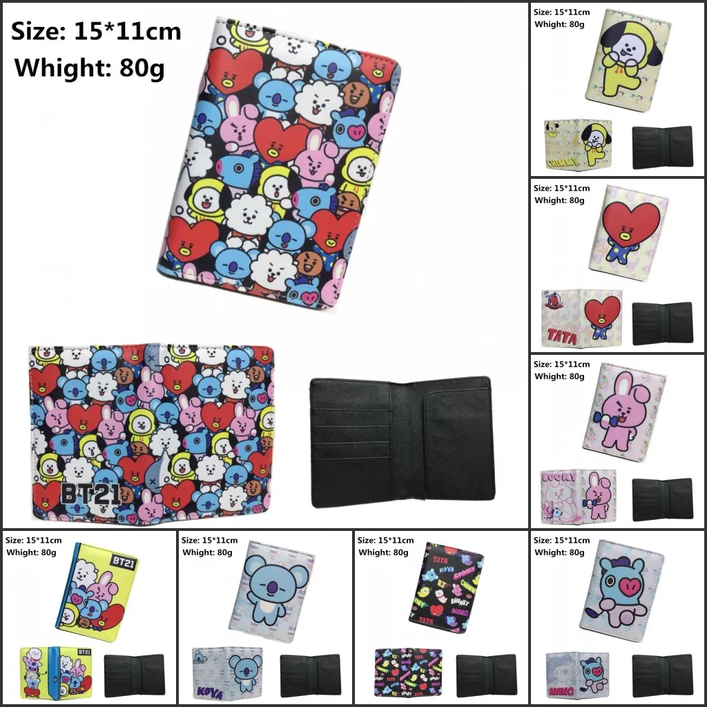 

New Design Cartoon BTS BT21 PU Leather foldable Mini Wallet Purse ID Credit Card Money Clip Slim Holder Purse Gift men wallets