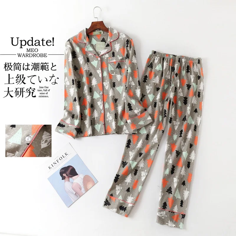 

New Winter Long-sleeved Pants Cotton Womens Pajama Set Cartoon Full Length Pajamas for Women Leisurewear Sleepwear Home Clothes