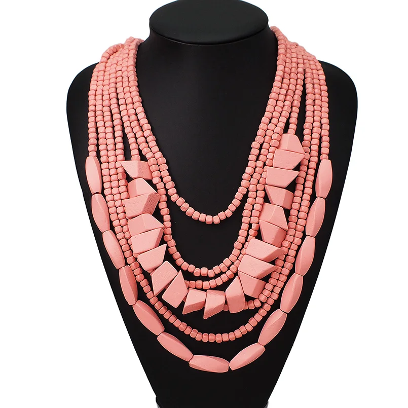 MANILAI Bohemian Multilayer Wood Bead Choker Necklaces For Women Handmade Beaded Statement Necklace Jewelry 8 Colors