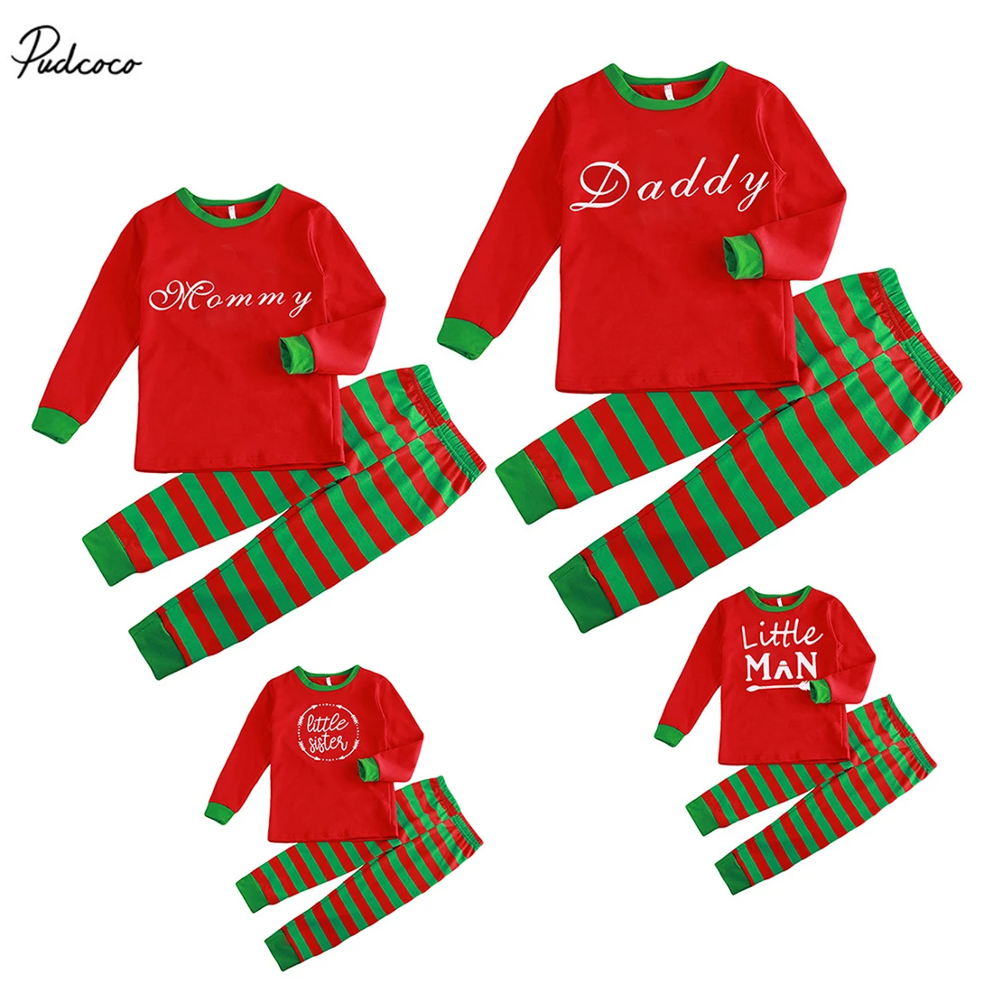 

Pudcoco 2017 New Christmas Family Pajamas Set Adult Women Men Kids Boys Girls Long Sleeve Tops Striped Pant Sleepwear Nightwear