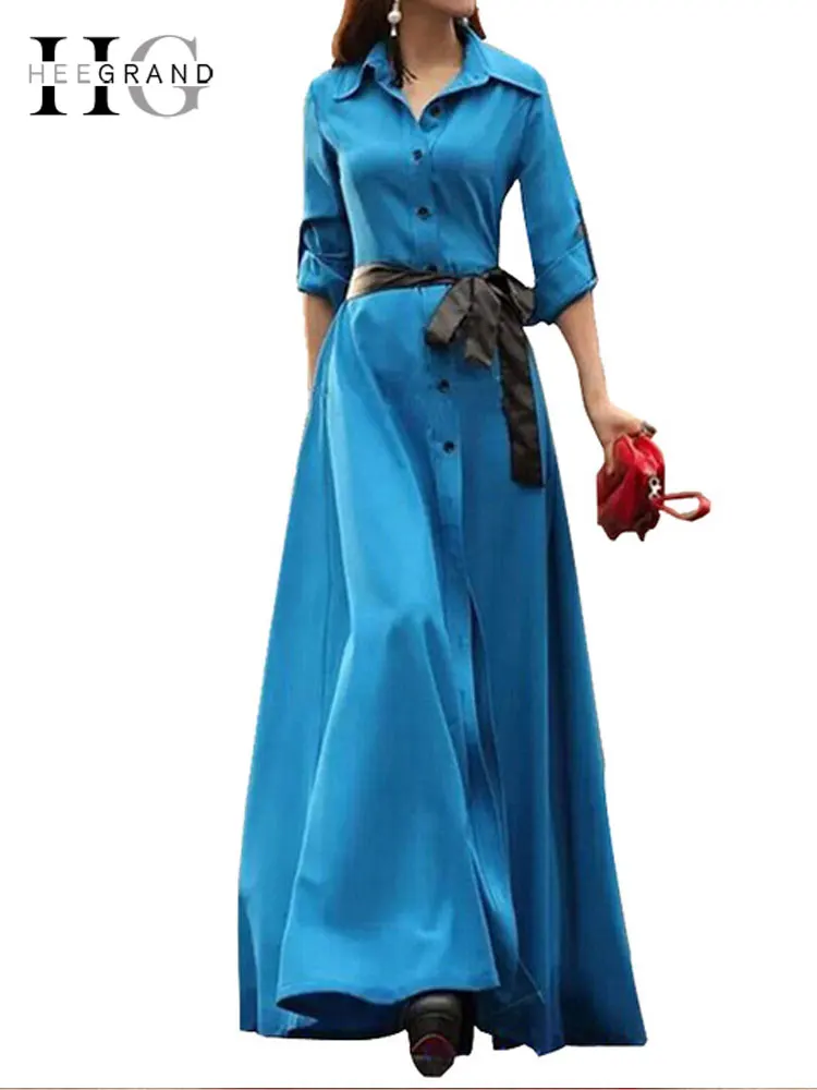 

HEE GRAND Party Dress Women Floor-Long Plus Size Dress 2018 Spring A-Line Slim Maxi Dresses Vestidos With Sashes WQL1476