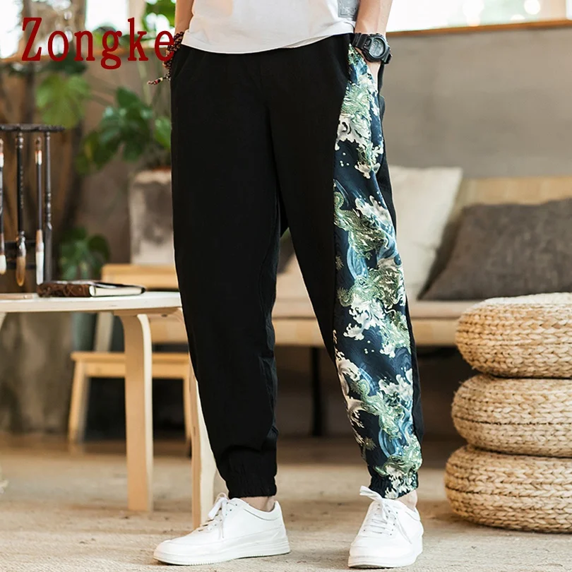 

Zongke Chinese Style Cotton Linen Pants Men Joggers Men Pants Streetwear Sweatpants Harem Pants Men Trousers 5XL 2019 Autumn New
