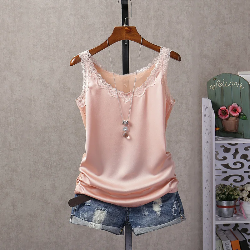 

2019 Spring Summer New Sleeveless Lace Chiffon Shirt Vest Tops Female Large Size Was Thin Bottoming Sling Chiffon Tanks Women
