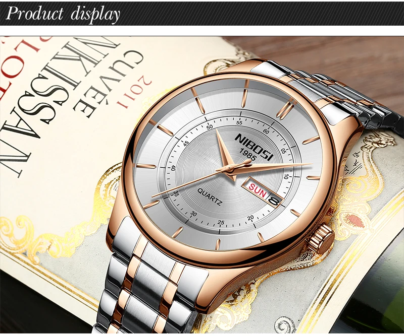 Relogio NIBOSI Watch Men Waterproof Leather And Steel Band Men Watch Date Day Blue Wrist Watch Analog Quartz Fashion Male Clock  (15)