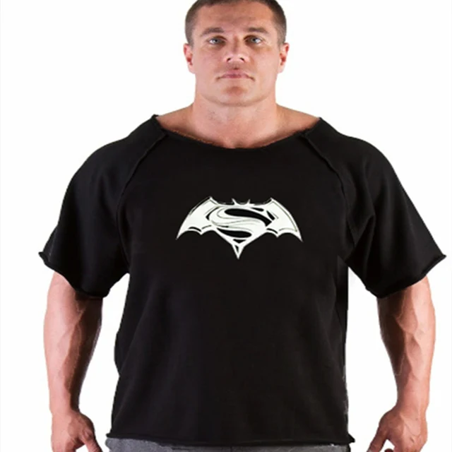 Men's Bodybuilding Gorilla Wear Shirt Bat Sleeve Wide Collar Workout T-shirt Top