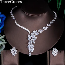 ThreeGraces, кубический цирконий, кристалл, длинный большой цветок, ожерелье и серьги, европейские ювелирные наборы для свадебного платья JS217