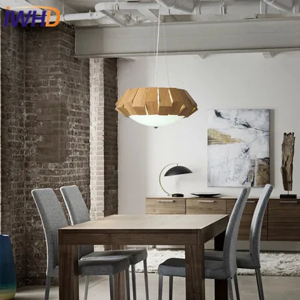 Iwhd madera lampara LED luces colgantes moderna moda calabaza moderna lámpara colgante moda Estilo nórdico dormitorio cocina iluminacion