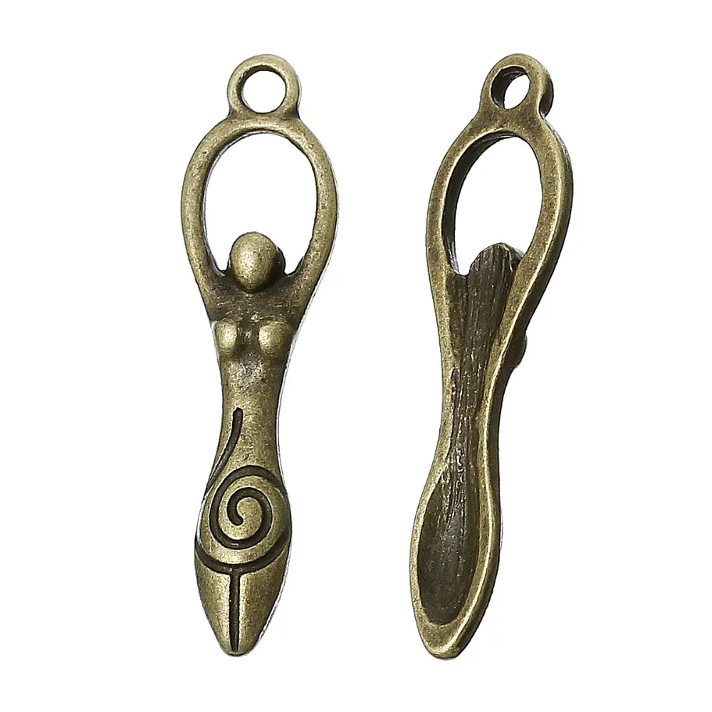 DoreenBeads Zinc metal alloy Charm Pendants Goddess Antique Bronze Graceful goddess Hand carved Antique Charm Pendants Hot 6 PCs (2)