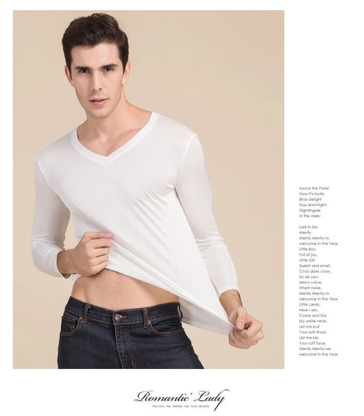 Camisa de seda masculina dupla malha v