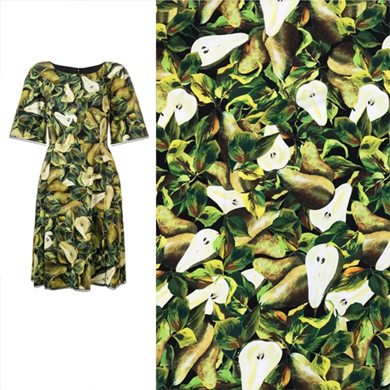 

The Pear Print Multicolor Stretch Polyester Cady Linen Fabric for Woman Summer Dresses Skirts Blouse Sewing DIY