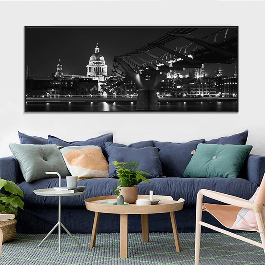 2 - City Night Landscape Wall Art Canvas Painting American White House Wall Pictures Black and White Prints and Posters Decoration