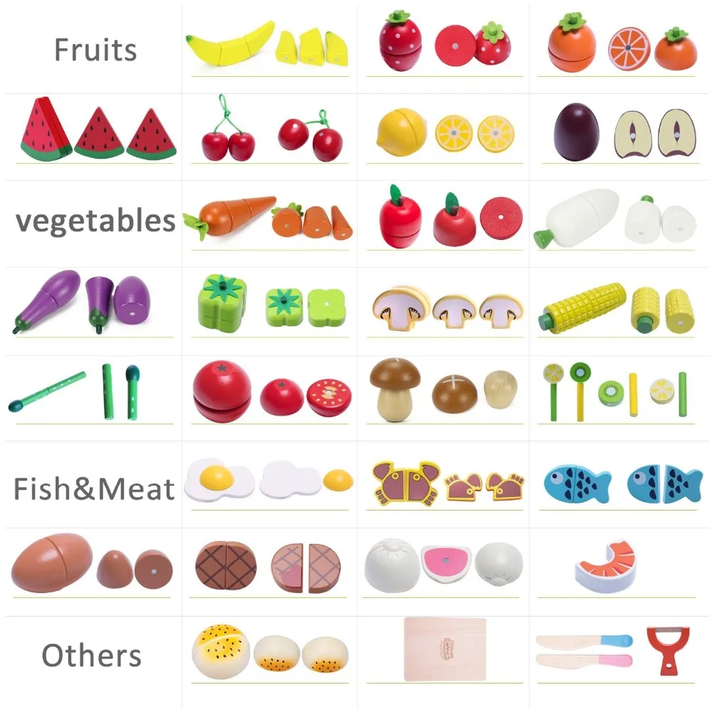 Деревянные режущие кухонные наборы для приготовления пищи Магнитные деревянные овощи, фрукты ролевые игры кухонные наборы игрушки на 2 года до