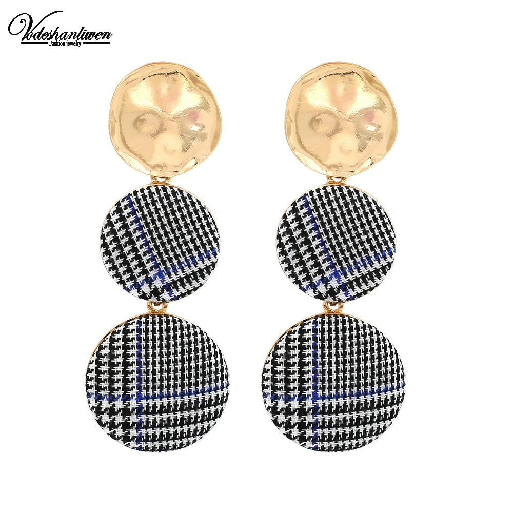

Vodeshanliwen New Charm Long Pendant Statement Earrings Round Button Drop Dangle Earrings For Women Fashion Jewelry Wholesale
