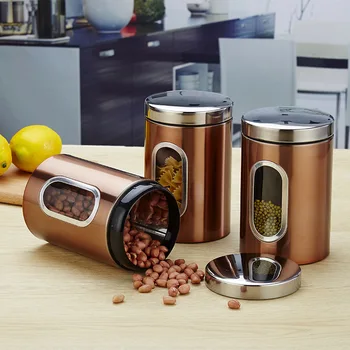 

1.5L Transparent Stainless Steel Seal Pot Suit Kitchen Food Container Storage Tank Grain Coarse Cereals Tea Candy Jar With Lids