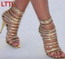 2017 Gold Sandalen Kristallschuhe Riemchensandalen Hochzeit High Heel Cut-out Caged Stiefel Kleid Schuhe Designer Frauen Pumpen