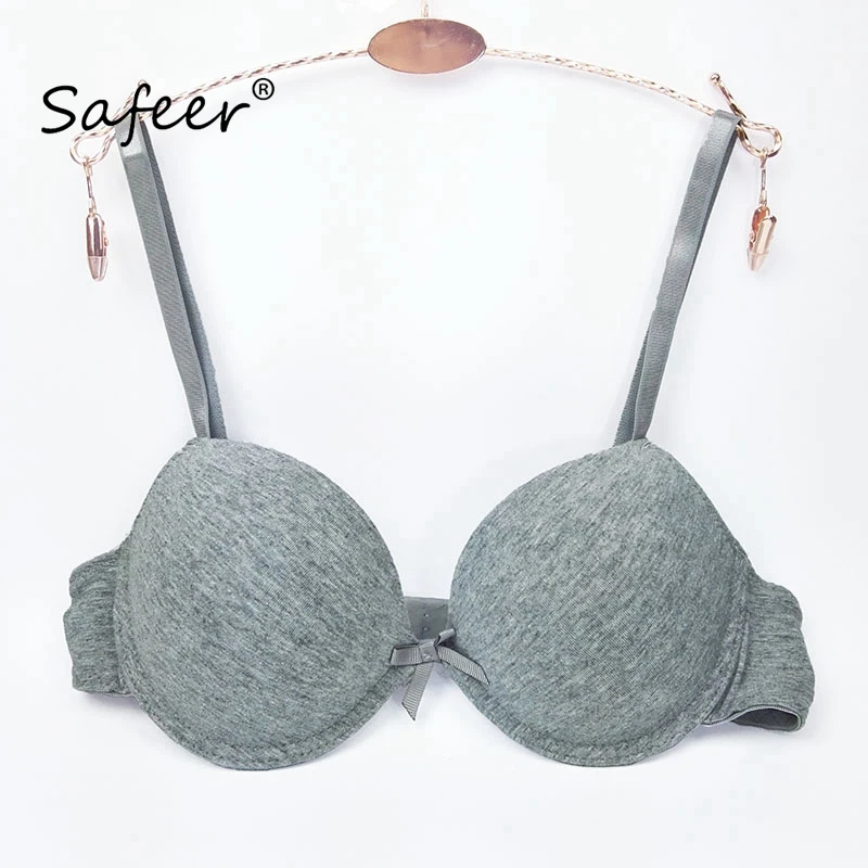 Бюстгальтер для женщин сексуальное нижнее белье отжимать Bralette леди хлопок бесшовные мягкие бюстгальтеры красный BH бант 32-42 B чашки дизайнерский бренд - Цвет: Серый