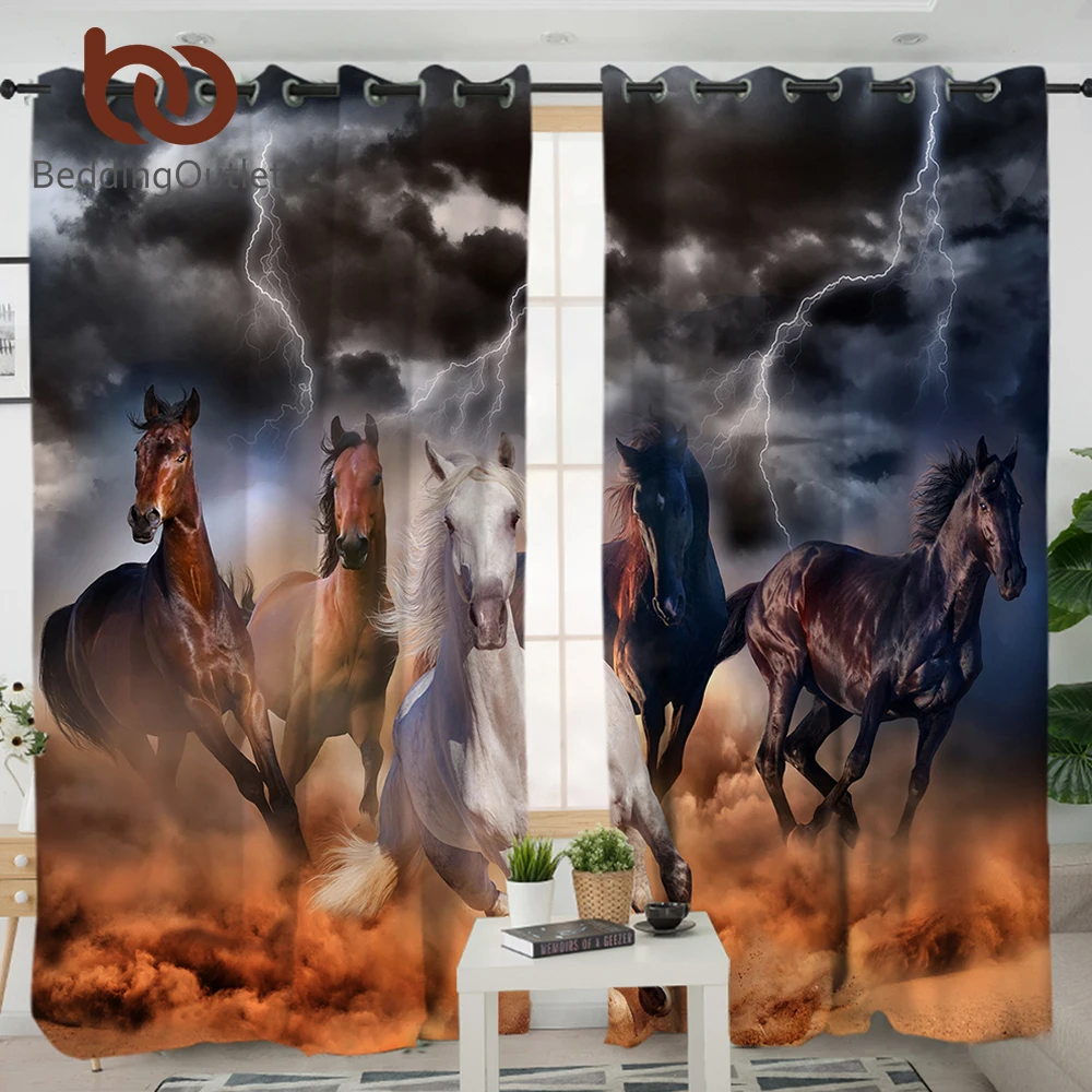 

BeddingOutlet Horse Bedroom Curtain 3D Dusty Lightning Blackout Curtains for Living Room Photography Window Drapes 1/2pcs