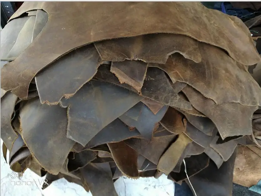 

Wholesale 10kgs DIY Handmade Leftover Crazyhorse leather 1.6-2.2mm vegetable tanned leather wax leather retro style for wallet