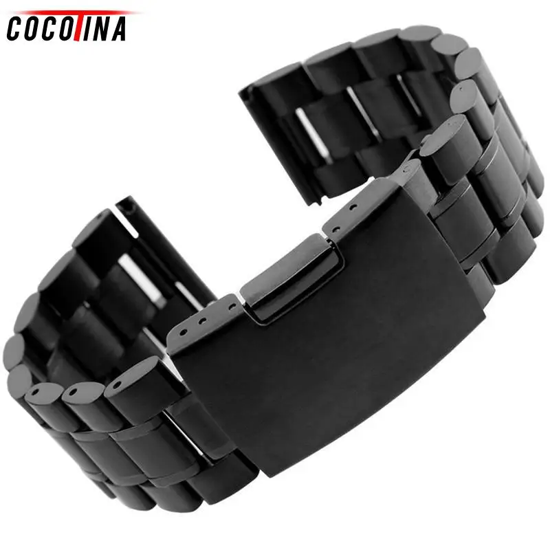 

COCOTINA High Quality Black Watch Bracelets Solid Stainless Steel Watchbands 22mm Adjustable Straps Mens Women Bracelet Montre